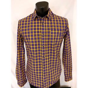 Scotch & Soda Button Up Shirt Plaid Blue Tan M